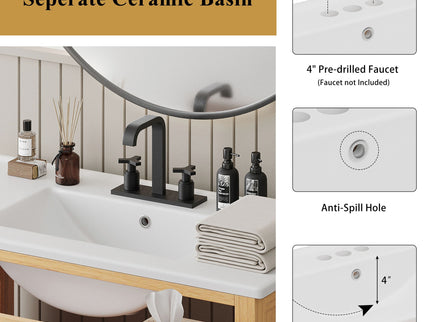 Bathroom Vanity With Ceramic Sink, Modern Free Standing Cabinet With Soft Close Drawers