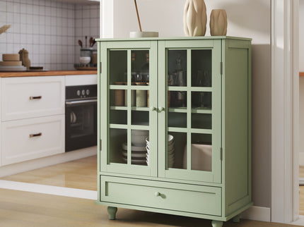Minimalist Buffet Cabinet With Double Glass Doors And Drawer
