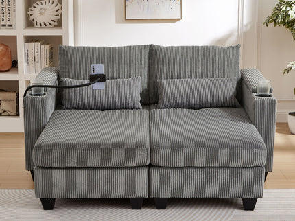 Convertible Chaise Lounge Sofa Chair With USB Ports, Cup Holders, Phone Holder And Storage