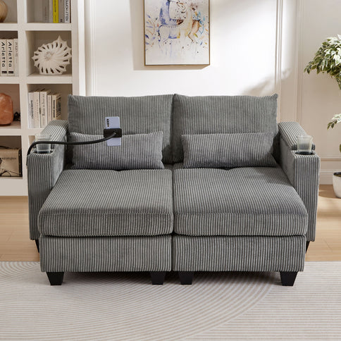 Convertible Chaise Lounge Sofa Chair With USB Ports, Cup Holders, Phone Holder And Storage