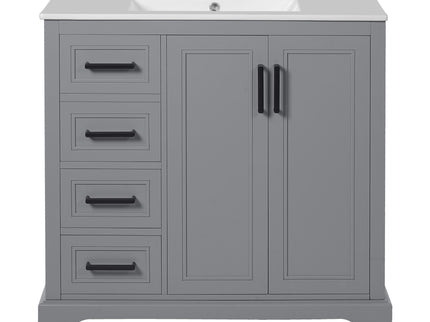 Bathroom Vanity With Sink, Soft Close Doors, Adjustable Shelf & 3 Drawers