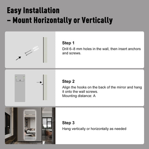 Wall Mounted LED Full Length Mirror
