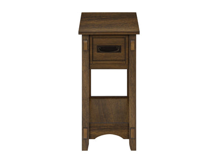 Accent End Table, 2 Tier, Narrow, Storage Drawer, Transitional - Walnut