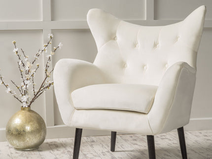 Style Velvet Arm Chair With Wingback And Flared Arms - Ivory