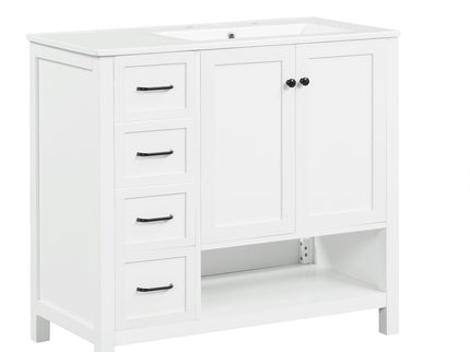 Bathroom Vanity With Sink Top, Bathroom Vanity Cabinet With 2 Doors And 2 Drawers, Open Shelf