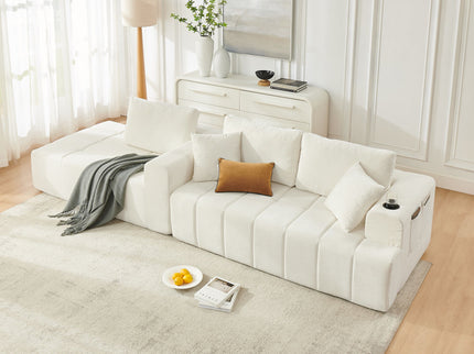 L - Shaped Sectional Sofa With Cup Holders & Side Pockets