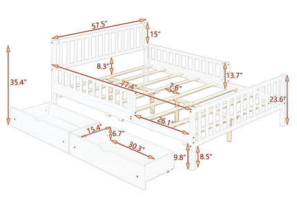 Platform Bed With Guardrails On Both Sides And 2 Storage Drawers