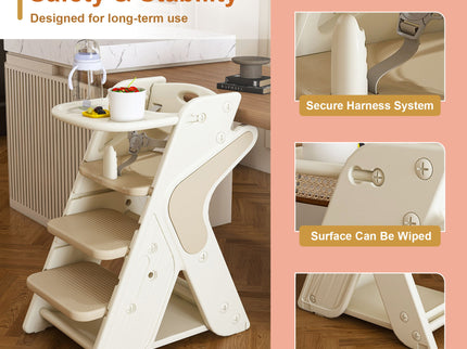 Multifunctional Growing Up Dining Chair With Adjustable Height And 5 Point Seat Belts