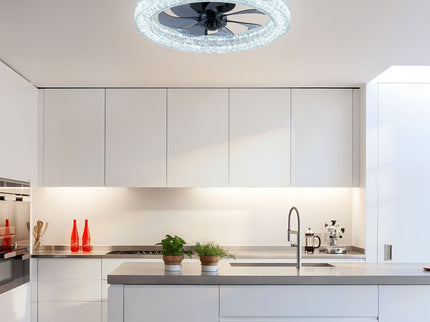 LED Light Source And Remote Control, 3000 - 6500K Dimmable Flush Mount LED Fan Light, 6 Speeds, Quiet DC Motor For Living Room - Matte Black