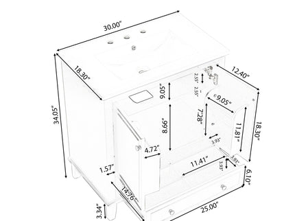 30" Bathroom Vanity With Sink Combo, Multi Functional Bathroom Cabinet With Doors And Drawer - Black