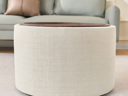 Nesting Ottomans, Round Coffee Table & Bench With Tray (Set of 2)
