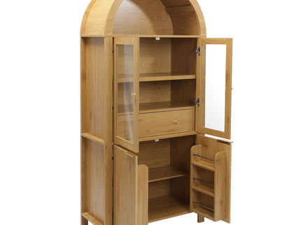 Fluted Tall Arched Pantry Cabinet With Adjustable Shelves