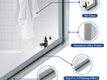 40X30" Silver Rectangular Wall-Mounted Beveled Bathroom Mirror, Square Angle Metal Frame Wall Mounted Bathroom Mirrors For Wall (Horizontal & Vertical) - Silver