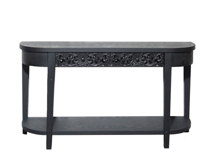Carved Console Table With Storage Shelf For Living Room - Black