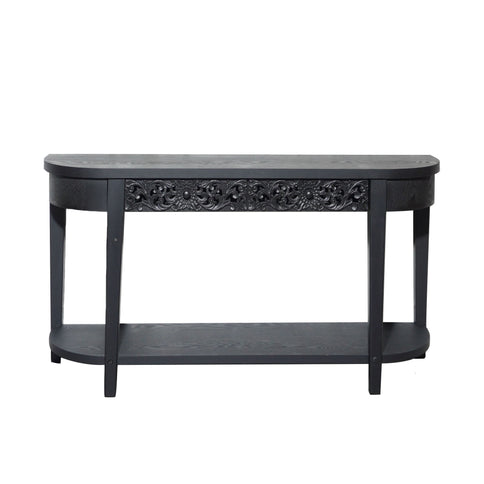 Carved Console Table With Storage Shelf For Living Room - Black