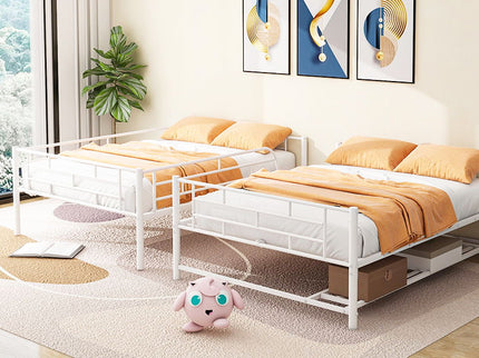 Metal Bunk Bed With Shelf And Guardrails