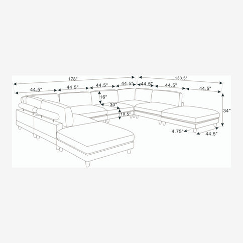 Modern Modular Sectional With Adjustable Back Support
