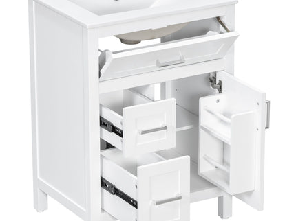 Modern Bathroom Vanity With Sink, Flip Drawer & 2 Drawers, Soft Close Hinges, Adjustable Shelf