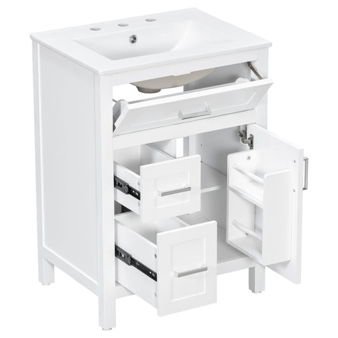 Modern Bathroom Vanity With Sink, Flip Drawer & 2 Drawers, Soft Close Hinges, Adjustable Shelf
