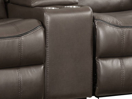 Lydia - Leather Aire Motion Loveseat With USB Console - Brown