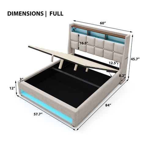 Platform Bed With Hydraulic Storage, LED Lighting & Charging Station