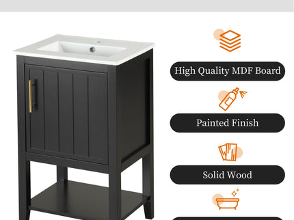 Modern Bathroom Vanity With Sink, Soft-Closing Door And Open Shelf