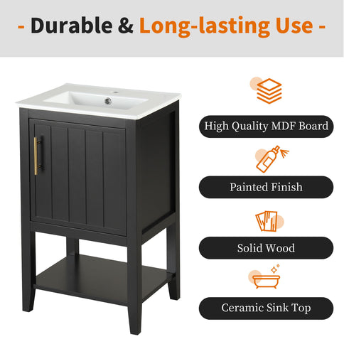Modern Bathroom Vanity With Sink, Soft-Closing Door And Open Shelf