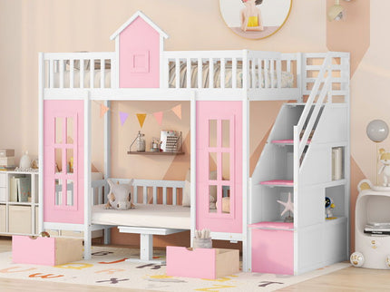 Twin Over Twin Bunk Bed With Changeable Table, Bunk Bed Turn Into Upper Bed And Down Desk