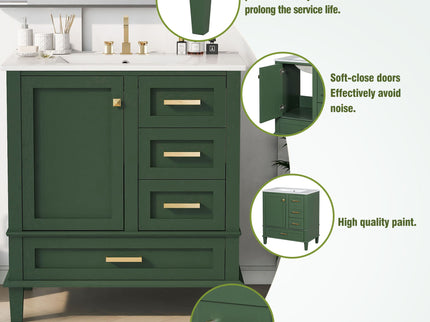 Bathroom Vanity, Modern Bathroom Cabinet With Sink Combo Set, Bathroom Storage Cabinet With A Soft Closing Door And 3 Drawers, Solid Wood Frame