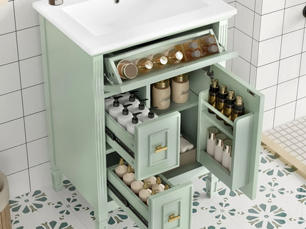 Bathroom Vanity With Sink, Flip Drawer, 2 Drawers, Adjustable Shelf