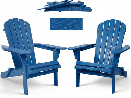 Folding Adirondack Lounge Chair With Embossed Grain For Patio, Backyard, Deck Or Pool Side - Navy Blue