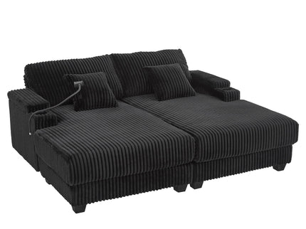Modern Chaise Sofa With Adjustable Backrest, Cup Holders, Phone Holder & Storage Compartments For Living Room