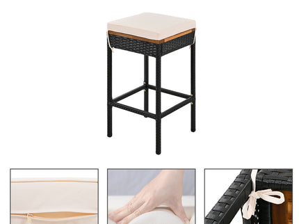 Outdoor Acacia Wood Bar Height Table And Eight Stools With Cushions