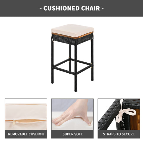 Outdoor Acacia Wood Bar Height Table And Eight Stools With Cushions