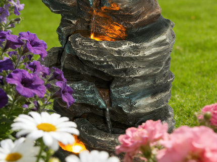 6 Tier Cascading Stone Water Fountain With LED Lights - Gray