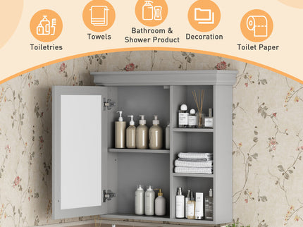 Wall Mounted Bathroom Medicine Cabinet With Mirror And Adjustable Storage With Soft Close Hinges