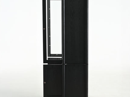 Vintage Display Cabinet With Double Glass Doors, Traditional Style For Collectibles, Ash Wood Veneer, 73.25" Tall - Black / Natural