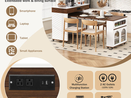 Extendable Dining Table With Folding Top, Rolling Kitchen Island With Drawers And Power Outlet