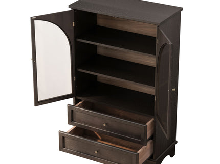 Glass Door Display Case With 2 Drawers And Adjustable Shelf