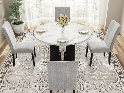 5 Piece Round Dining Table Set, Dining Table And 4 Upholstered Chairs For Dining Room, Kitchen Room, Living Room - White / Gray