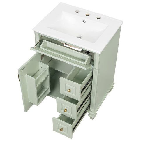 Freestanding Bathroom Vanity With Sink, 3 Drawers & Flip-Out Drawer