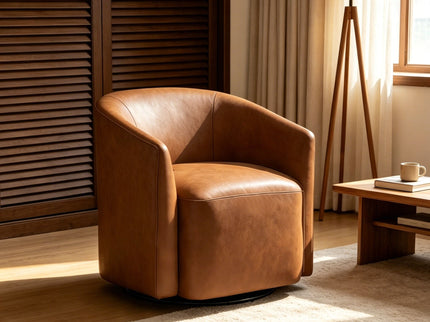 Swivel Barrel Accent Chair For Living Room - Antique Brown