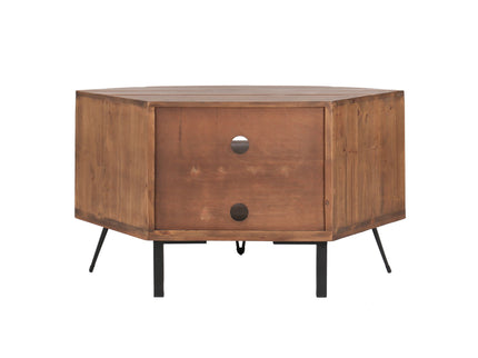 Fan Shape Reclaimed Wood Corner Media Table For Living Room Wise Use Your Space - Natural