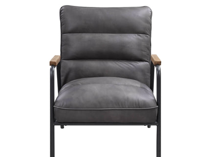 Nignu - Top Grain Leather Matt Iron Accent Chair - Gray
