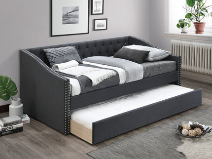 Daybed With Trundle Nailhead Trim Button Tufted