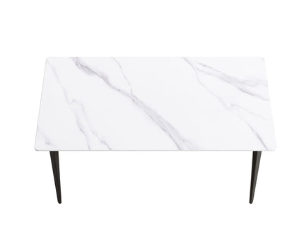 63" Modern Artificial Stone White Straight Edge Black Metal Leg Dining Table, 6 People - White / Black