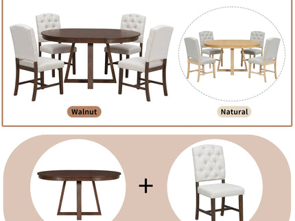 Dining Set With Leaf Round Table And 4 Upholstered Chairs