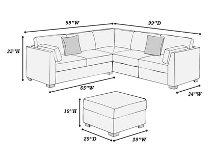 Contemporary L - Sectional Sofa Set With Ottoman And Pillows