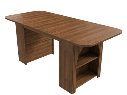 Dining Table With Drawers & Open Storage - Walnut