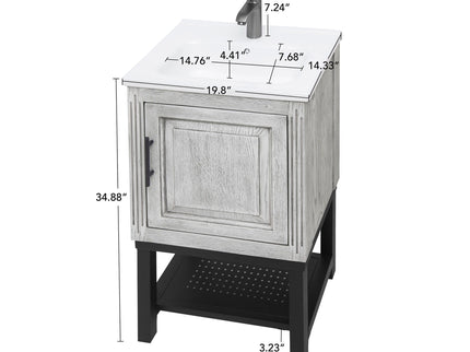 Modern Freestanding Bathroom Vanity With Ceramic Sink, Hot And Cold Faucet, 1 Door Cabinet & Open Shelf